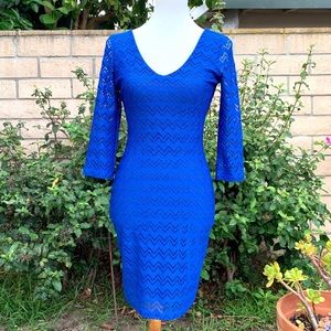 Arden B Blue Chevron Mini Knit Bodycon Dress